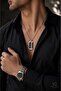 Stainless Steel Black Silver Color Bracelet Greek Pattern Necklace Set - 7