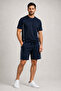 Men's Dark Navy Blue Shorts-T-Shirt Set with Pockets - 3