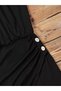 Women's Round Neck, Back Tie, Button Detail, Asymmetrical Cut, Detailed Short Viscose Dress - 5