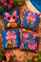 Cat Patterned 4-Piece Throw Pillow Cover Set with Flower Glasses - 2
