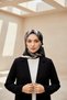100% Twill Silk Checkered Kazayak Patterned Black - Cream Colored 90X90 Scarf Edge Stitching Shape Hand Stitched - 3