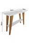 Modern Wooden Console Table with Lower Storage Shelf | Multi-Purpose Sofa, Side & Entryway Table | White Top & Brown Legs | 92 × 34 × 80 cm - 3