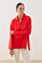 Wide Placket Long Sleeve T-Shirt Red