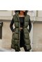 Women's Khaki Stand-Up Collar Long Puffer Vest with Elastic Waistband