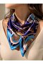 Women's 90X90 cm Navy Blue Turquoise Ethnic Motif Patterned Satin Scarf