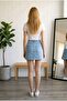 New Without Slits Ice Blue Color Denim Short Jeans Skirt with Pockets - 3