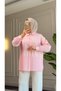 6470 - Stylish Comfortable Skirt and Sleeve Cuff Pattern Detailed Woven Soft Fabric Women's Poplin Shirt - 5
