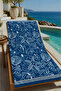Navy Blue Sea Creatures Drawing Patterned 70X150 Beach Towel - Cotton Bath Towel