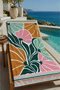 Green Pink Abstract Leaf Patterned 70X150 Beach Towel - Digital Printed Bath Towel