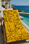 Yellow Ground Linear Abstract Faces Patterned 70X150 Beach Towel - Cotton Bath Towel