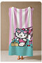Pink and White Striped Cute Cat Character 70X150 Beach Towel - Digital Printed Fade-Resistant Bath Towel - 4