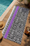 Black and White Ethnic Patterned 70X150 Beach Towel with Purple Stripes - Cotton Bath Towel - 3