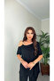 Women's short sleeve one shoulder strap buckle detailed viscose blouse - 3