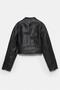 Women's Biker Crop High Collar Zippered Black Leather Jacket - 4