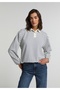 Regular Fit Polo Collar Striped Women's Blue Sweatshirt