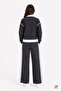 Anthracite Girls' Stoned High Collar Cardigan Wide Leg 3-Piece Top and Bottom Set 24739 - 5