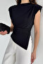 Black Women's Shoulder Padded Draped Asymmetrical Cut Blouse - 3