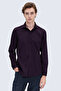 Red Slim Fit Open Italian Collar 100% Cotton Long Sleeve Sport Shirt - 3