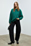 Karius women's organic cotton oversize round neck dark green sweatshirt with fleece lining - 5