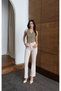 Women's Beige High Waist Tassel Flare Cut Jean Trousers - 3