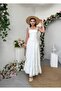 Women's Ecru Midi Dress Square Collar Lace Strap Layered Skirt Poplin Textured - 4