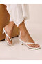 White Kitten Heel Thong Sandals - 7