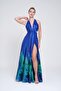 Women's Halter Neck Backless Long Evening Dress 8241 Cobalt Blue-Green - 2