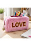 Plush Pen Holder and Makeup Bag Zippered Multi-Purpose Organizer Bag Pink - 4