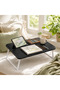 Portable folding laptop table, multi-functional card slots, sturdy U-shaped legs, bedside tray table, side table, suitable for laptop use, studying, working, reading, breakfast. - 2