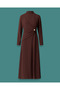High Neck Long Dress with Drape and Accessory Detail - 5