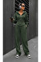 Women's Sporty Stylish Zippered Three-Thread Non-Printed Fabric Top and Bottom Tracksuit Set 0057