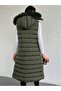 Women's Khaki Fur-Lined and Detachable Hooded Double-Pocketed Puffer Vest - 7