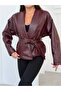 Women's Zr Model Black Shawl Collar Tied Faux Leather Jacket - 4