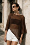 Summer Stylish Women's Asymmetrical Transparent Flowy Knitwear Cape Poncho - Brown - 6
