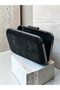 Black Striped Laser Patterned Women's Evening Dress Bag with Black Metal Detail Wedding Engagement Graduation - 4