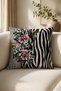 Zebra Striped Floral and Houndstooth Patterned Set of 4 Decorative Throw Pillow Covers - Black and White Modern Living Room Throw Pillow (Double Sided) - 2