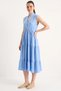 Women's Striped Elastic Waist V-Neck Flounce Summer Blue Dress - 2