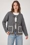 Women's Front Tie Pocket Detailed Knitwear Gray Melange Cardigan - 4