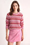 Women's Shoulder Patch Patterned Knitwear Pink Sweater - 7