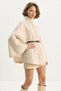 Women's Boucle Fabric Araboy Belted Cashmere Poncho Beige - 8