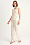 Women's Double-Breasted Collar Draped Accessory Detailed Elastic Waist Cream Suit - 4