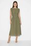 Women's Lined Pocket Detailed Draped Waist Design Midi Khaki Dress