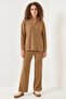 Women's Long Sleeve Camel Top and Bottom Set