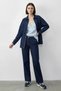Women's Zippered Waist-Tie Denim Navy Blue Top and Bottom Set with Pocket Detail - 4
