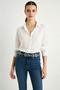 Women's Self-Striped Half-Sleeve White Shirt with Single Pocket Detail - 4