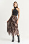 Women's Patterned Asymmetrical Cut Lined Chiffon Brown Beige Skirt - 6