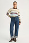 Women's Crew Neck Soft Textured Striped Brown Beige Sweater - 2