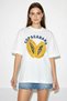 Women's Crew Neck Papaya Printed Oversize Cotton t Shirt White - 4