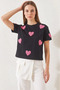 Women's Heart Embroidered Basic t Shirt Black - 5
