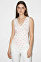 Women's Polka Dot Double Breasted Collar White Pink Blouse with Accessory Detail